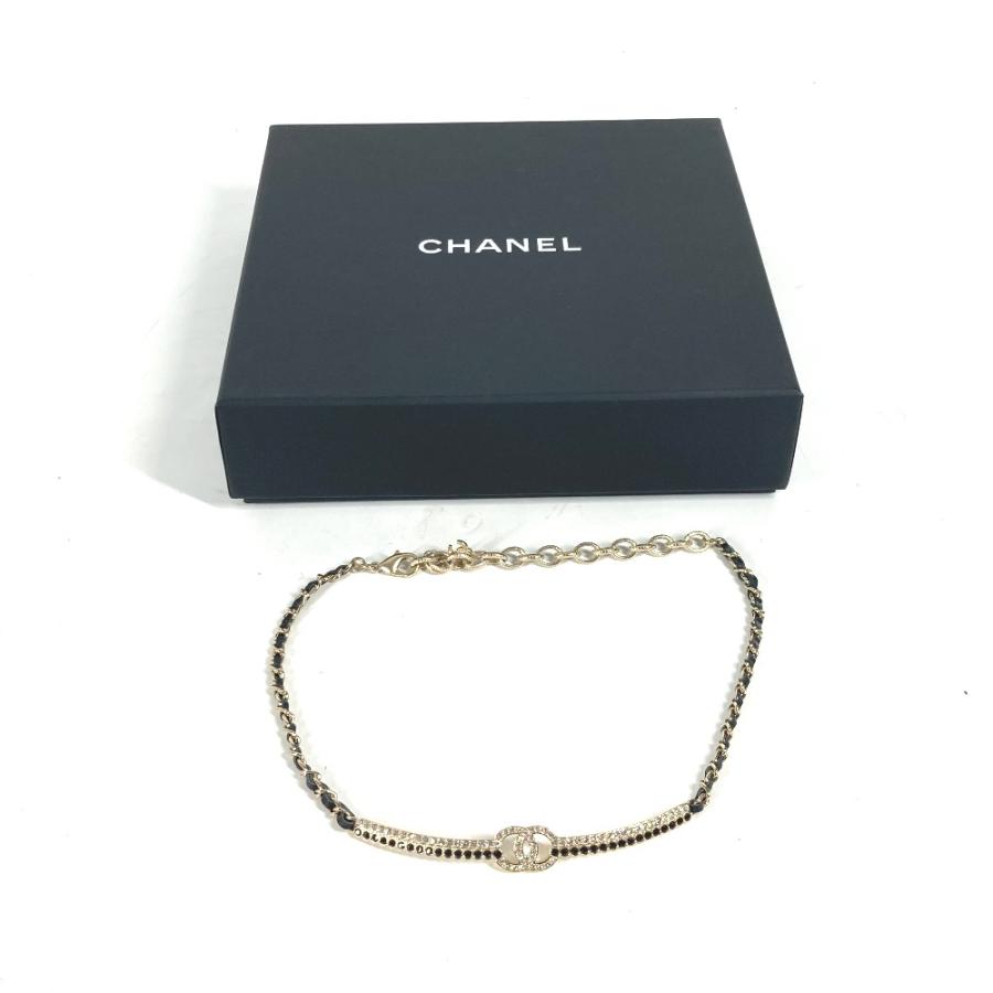 新品同様 CHANEL シャネル AB9152 CC ココマーク ラインストーン チョーカー アクセサリー チェーン A22 ネックレス ブラック【中古】の画像