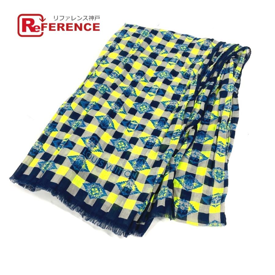 LOUIS VUITTON ルイヴィトン ダミエ フリンジ ショール マフラー ストール グレー メンズ【中古】 | LOUIS VUITTON