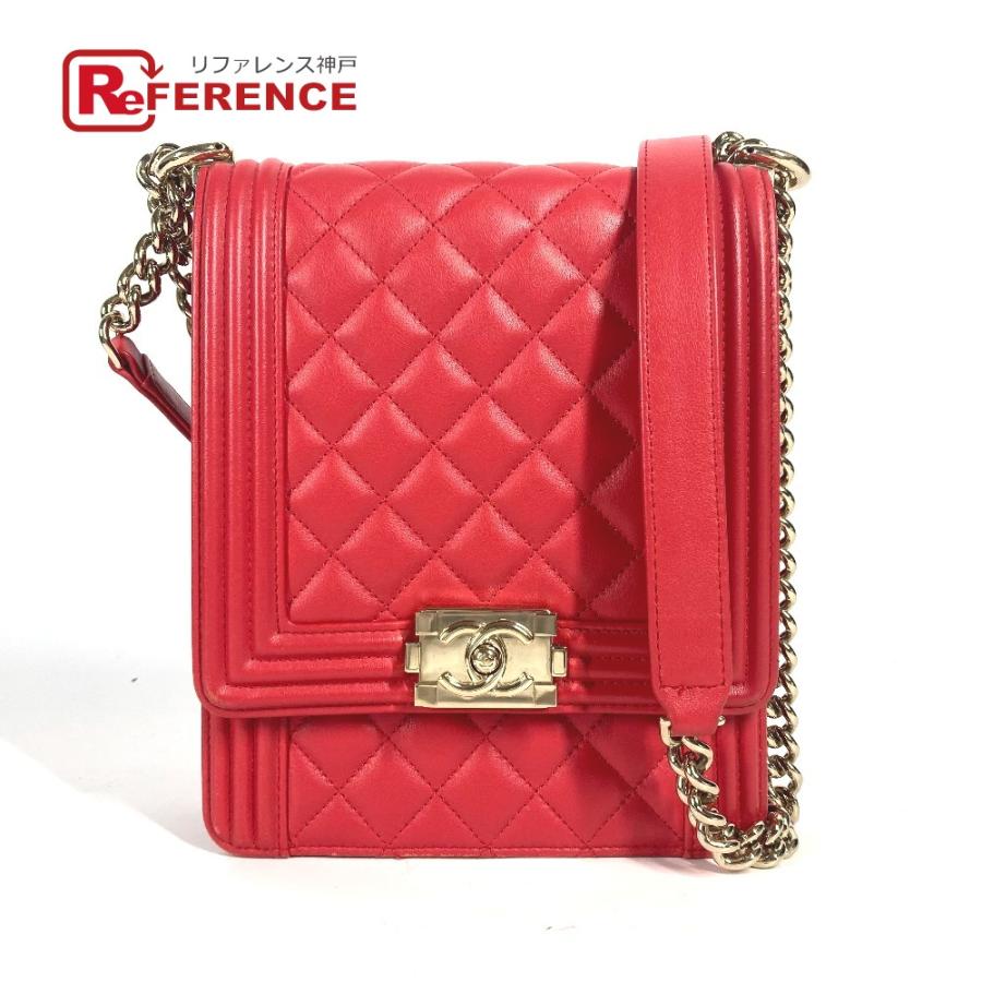 CHANEL シャネル 縦型 ボーイシャネル カバン 斜め掛け ポシェット チェーン CC ココマーク キルティング ショルダーバッグ レッド【中古】 | CHANEL