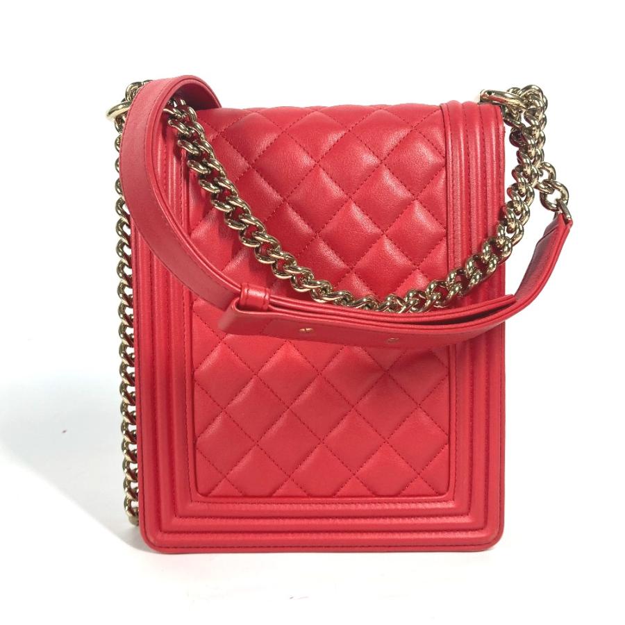 CHANEL シャネル 縦型 ボーイシャネル カバン 斜め掛け ポシェット チェーン CC ココマーク キルティング ショルダーバッグ レッド【中古】 | CHANEL | 01