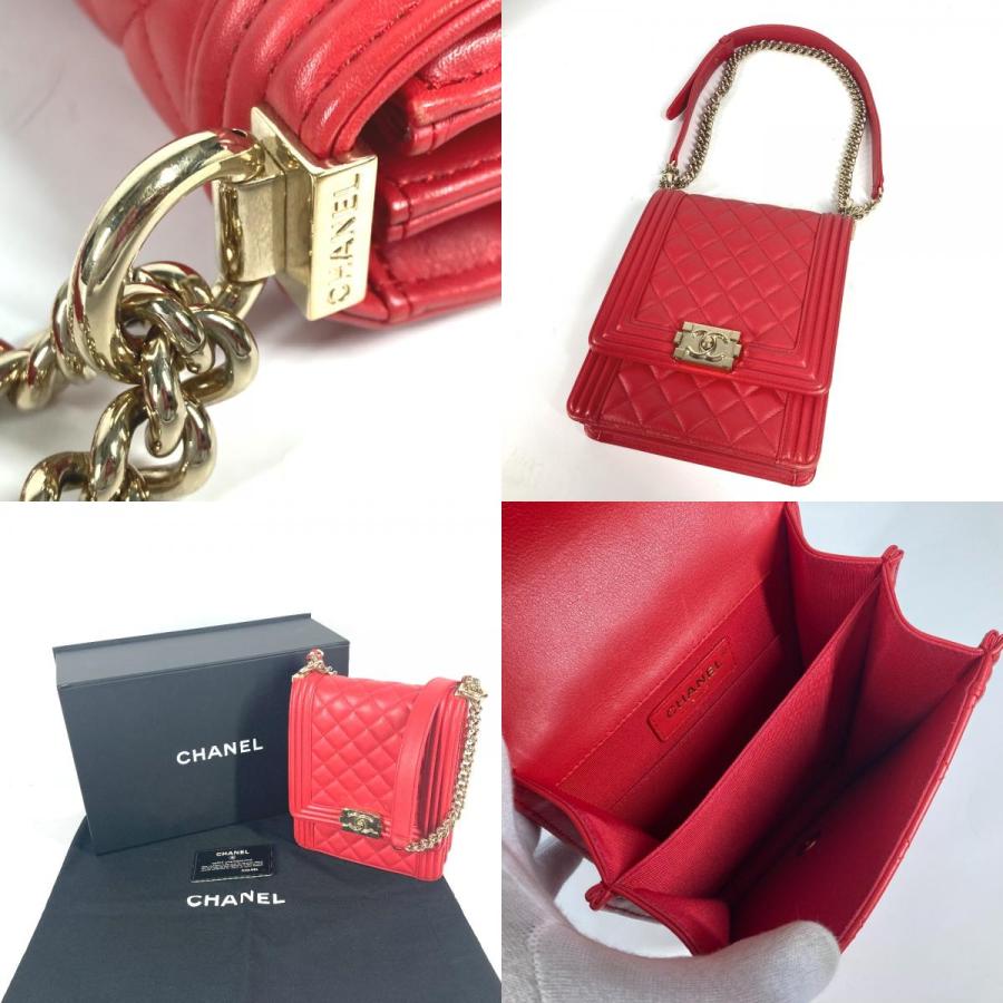CHANEL シャネル 縦型 ボーイシャネル カバン 斜め掛け ポシェット チェーン CC ココマーク キルティング ショルダーバッグ レッド【中古】 | CHANEL | 08