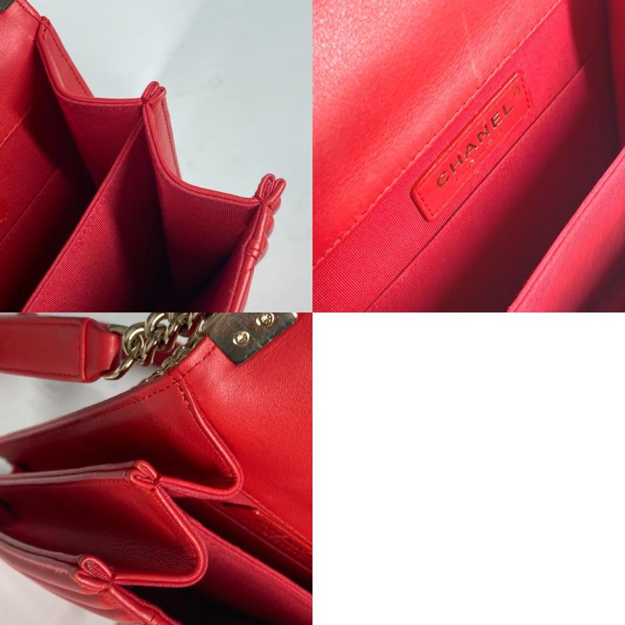 CHANEL シャネル 縦型 ボーイシャネル カバン 斜め掛け ポシェット チェーン CC ココマーク キルティング ショルダーバッグ レッド【中古】 | CHANEL | 09