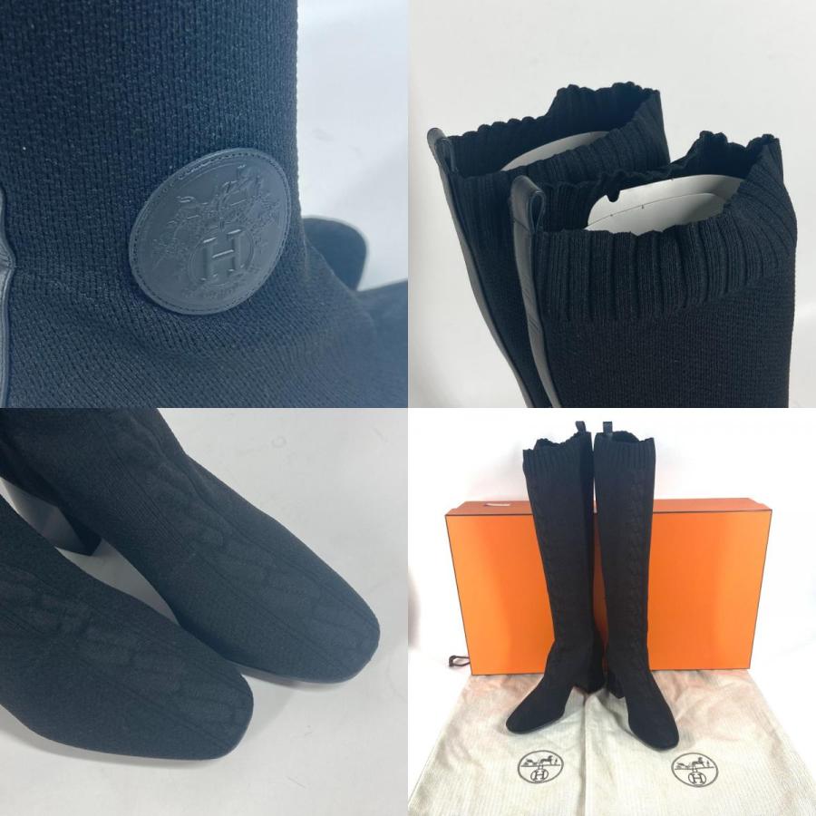 美品 HERMES エルメス   H222097Z  ブーツ 《フォンテーヌ》 60 靴 シューズ ロングブーツ ニットブーツ ブーツ ブラック【中古】 | HERMES | 08