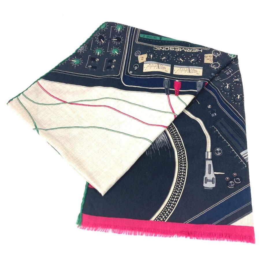美品 HERMES エルメス  LAST NIGHT ラストナイト DJ   ショール スカーフ マフラー フリンジ ストール ベージュ ユニセックス【中古】 | HERMES | 01