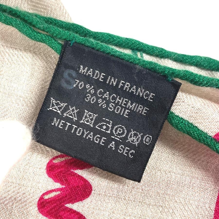 美品 HERMES エルメス  LAST NIGHT ラストナイト DJ   ショール スカーフ マフラー フリンジ ストール ベージュ ユニセックス【中古】 | HERMES | 04