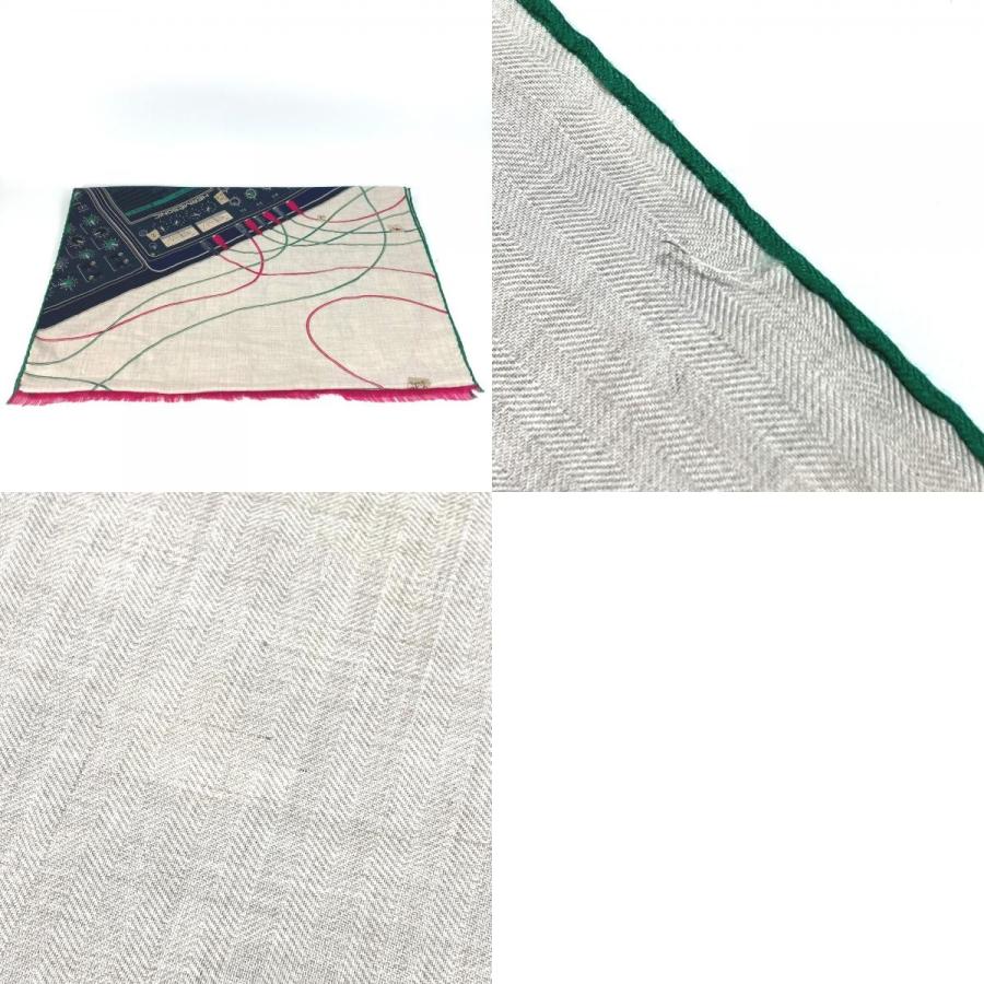 美品 HERMES エルメス  LAST NIGHT ラストナイト DJ   ショール スカーフ マフラー フリンジ ストール ベージュ ユニセックス【中古】 | HERMES | 09