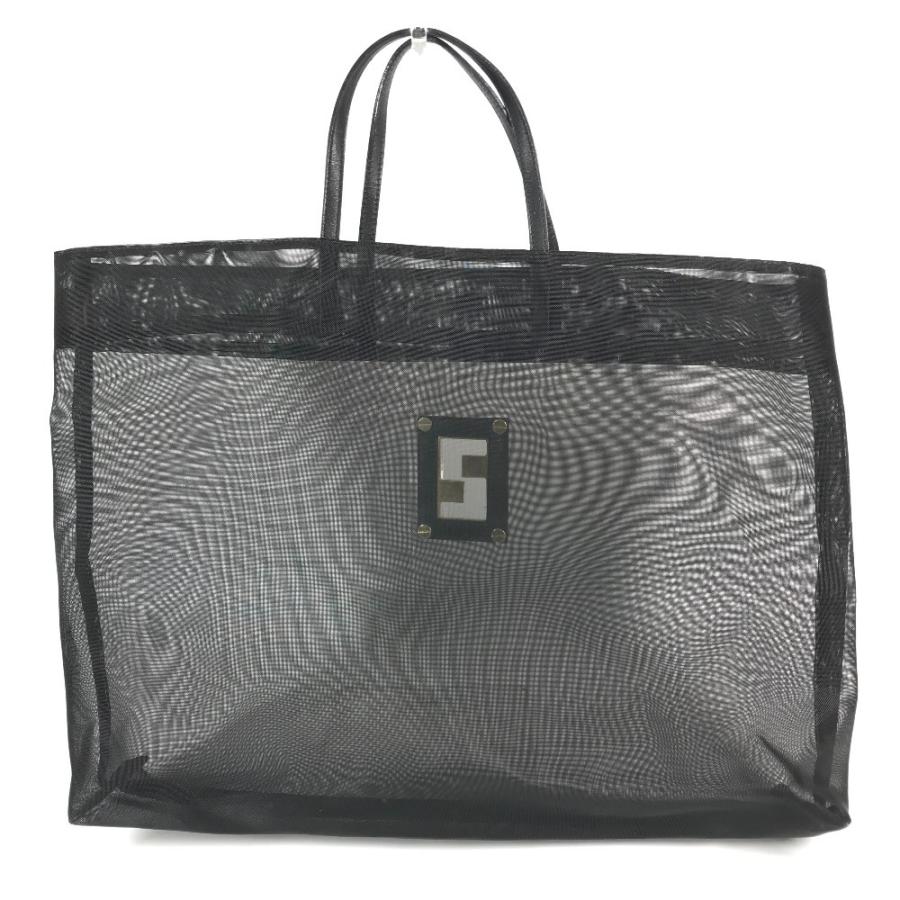 【美品】フェンディ トートバッグ メッシュ ロゴ ブラック FENDI（フェンディ） FFロゴ メッシュ ビッグバッグ カバン トート