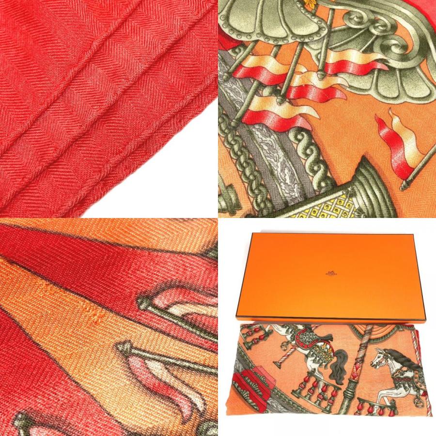HERMES エルメス カレジェアン 140 カレジェアン140 大判 ショール ストール  LUNA PARK 遊園地 スカーフ オレンジ レディース【中古】 | HERMES | 09