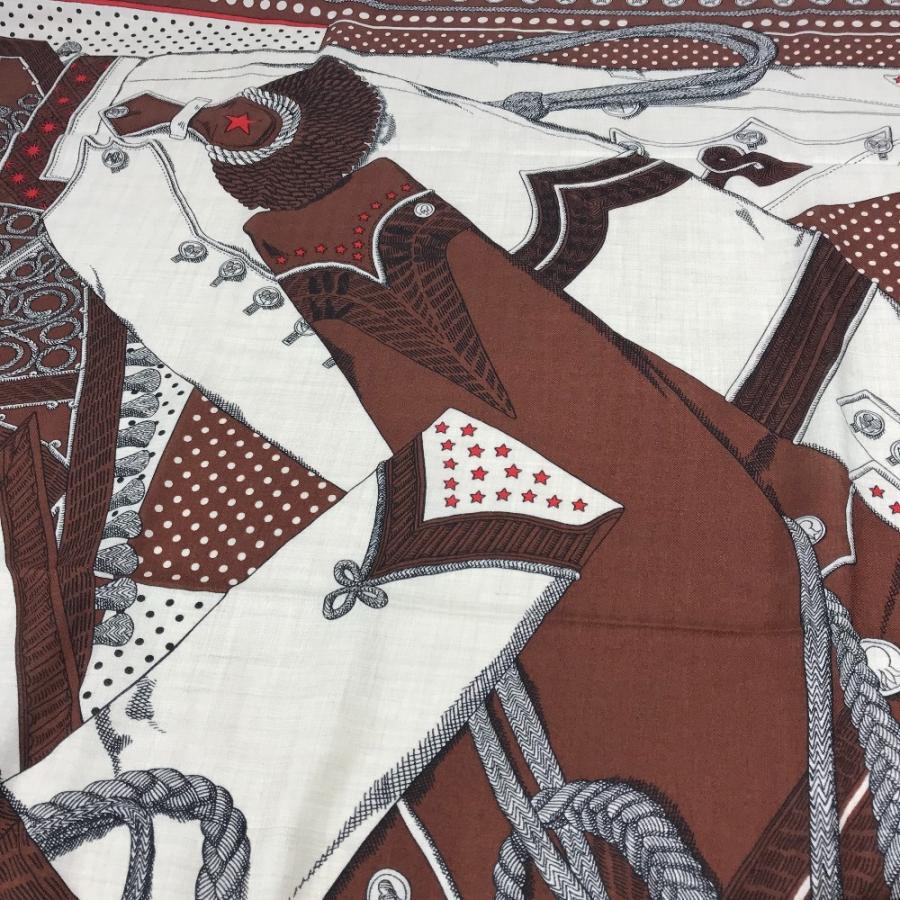 未使用 HERMES エルメス カレジェアン 140 大判 ショール ストール  Zouaves et Dragons ズアヴとドラゴン スカーフ ブラウン【中古】 | HERMES | 07