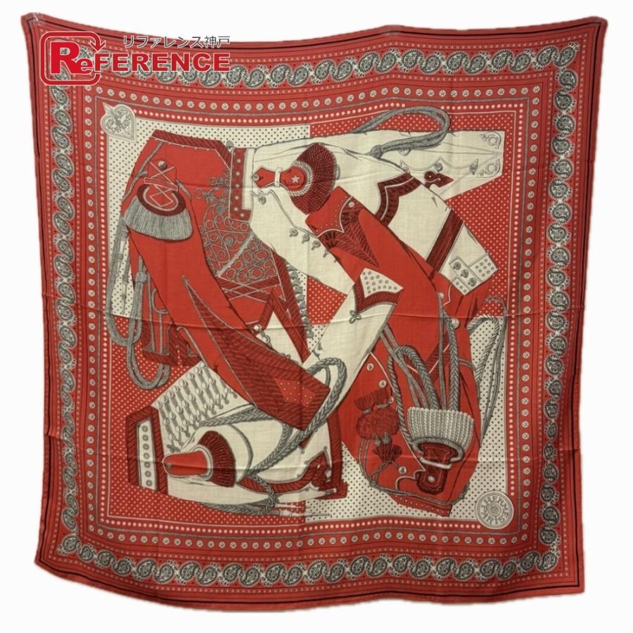 新品同様 HERMES エルメス カレジェアン 140  大判 ショール ストール  Zouaves et Dragons ズアヴとドラゴン スカーフ レッド【中古】 | HERMES