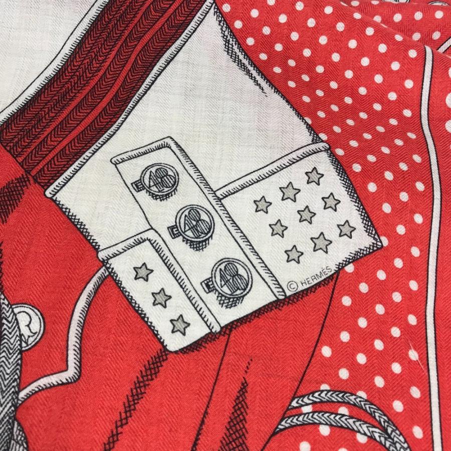 新品同様 HERMES エルメス カレジェアン 140  大判 ショール ストール  Zouaves et Dragons ズアヴとドラゴン スカーフ レッド【中古】 | HERMES | 05