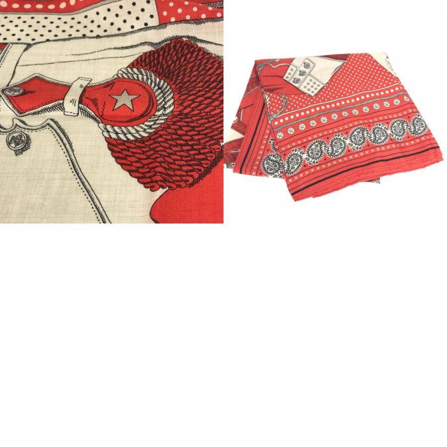新品同様 HERMES エルメス カレジェアン 140  大判 ショール ストール  Zouaves et Dragons ズアヴとドラゴン スカーフ レッド【中古】 | HERMES | 09