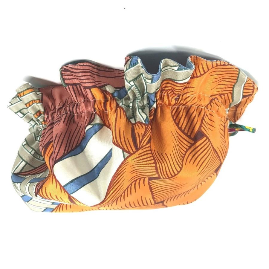 美品 HERMES エルメス 巾着 メイクポーチ 化粧ポーチ petit h プティアッシュ ポーチ オレンジ ユニセックス【中古】 | HERMES | 03