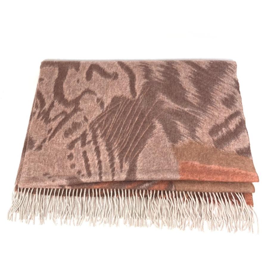 美品 HERMES エルメス 虎 タイガー アニマル フリンジ プレード 毛布 インテリア  ブランケット ブラウン ユニセックス【中古】 | HERMES | 01