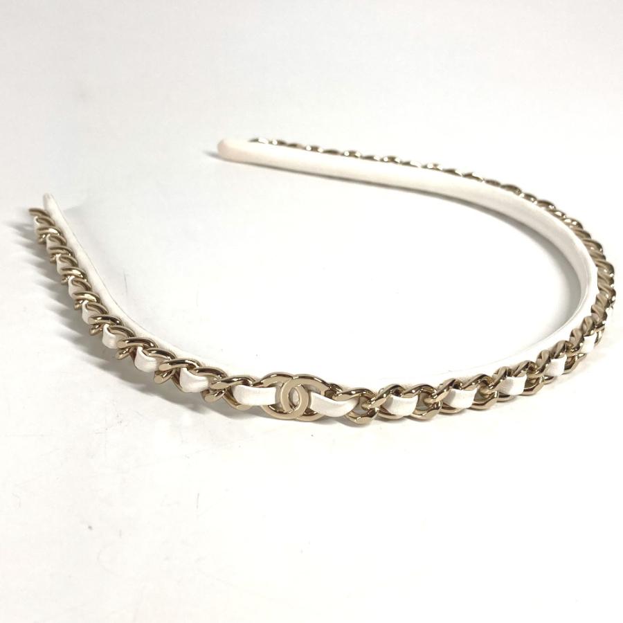 CHANEL シャネル チェーン CC ココマーク ヘアアクセサリー ヘッドバンド ヘアバンド 22S カチューシャ ホワイト レディース【中古】 | CHANEL | 02