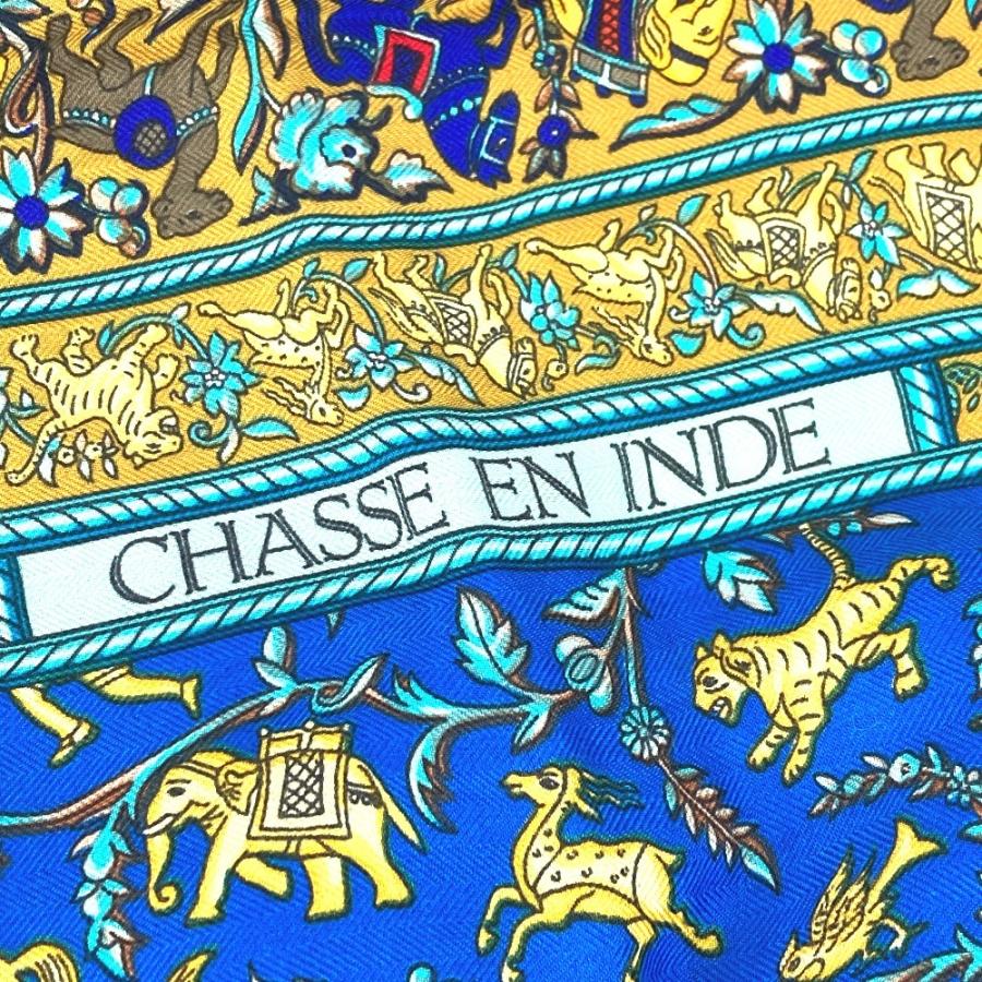 HERMES エルメス カレジェアン 140 カレジェアン140 ショール ストール 大判  CHASSE EN INDE インドの狩猟  スカーフ ブルー 【中古】 | HERMES | 05
