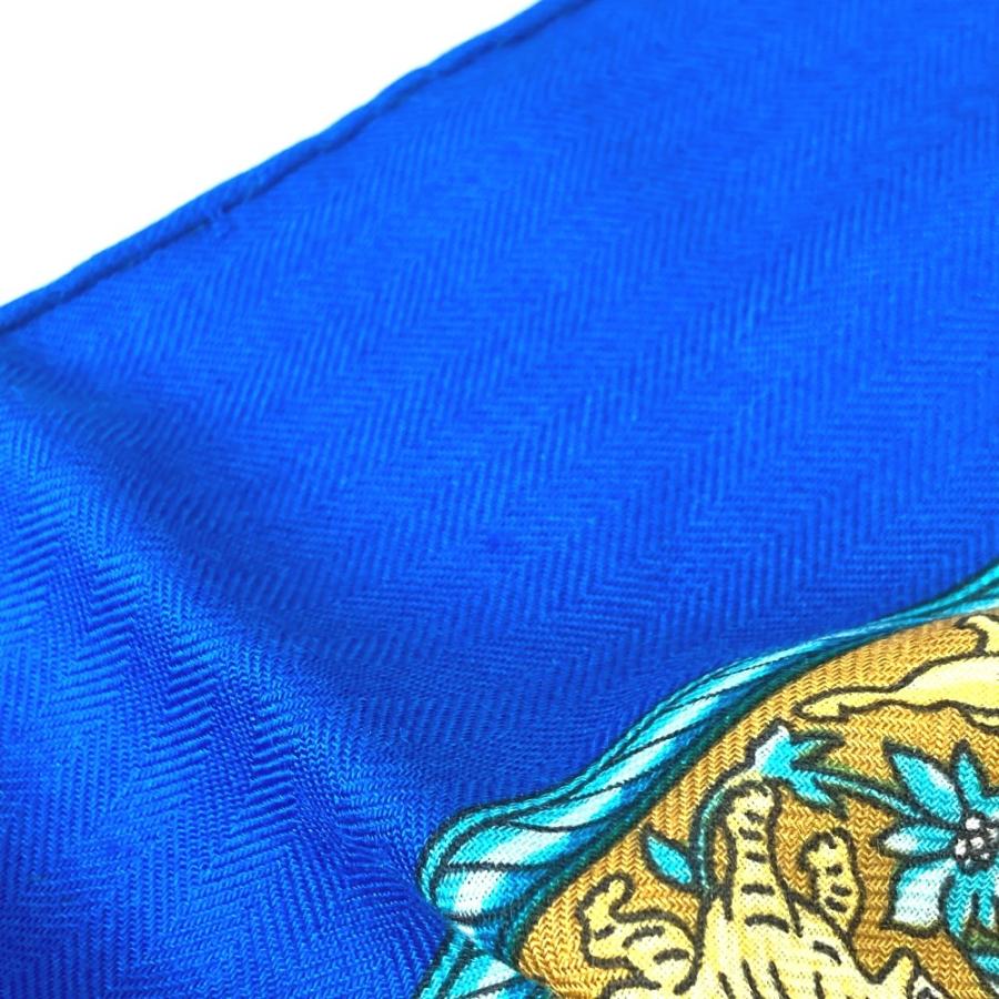 HERMES エルメス カレジェアン 140 カレジェアン140 ショール ストール 大判  CHASSE EN INDE インドの狩猟  スカーフ ブルー 【中古】 | HERMES | 07