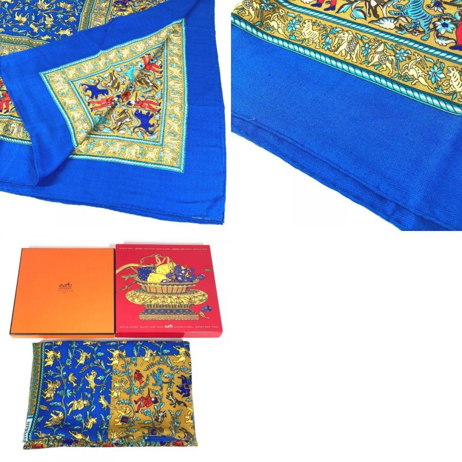 HERMES エルメス カレジェアン 140 カレジェアン140 ショール ストール 大判  CHASSE EN INDE インドの狩猟  スカーフ ブルー 【中古】 | HERMES | 09