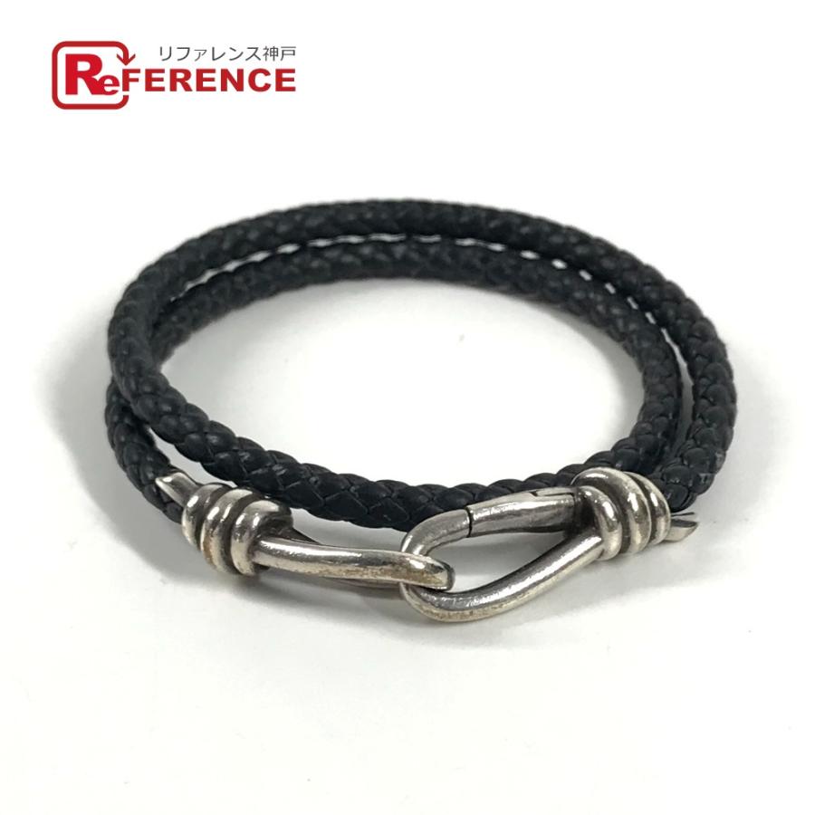 TIFFANY&Co. ティファニー ノットダブルレイドラップ  アクセサリー 2重ブレス  編込みレザー ブレスレット ダークグレー系【中古】 | TIFFANY&Co.