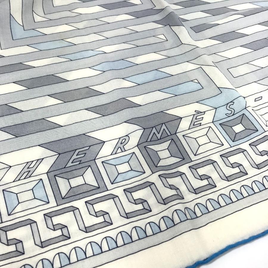 HERMES エルメス カレジェアン 140 カレジェアン140 ショール ストール 大判 アリアドネの糸 LE FIL D'ARIANE スカーフ グレー系【中古】 | HERMES | 03