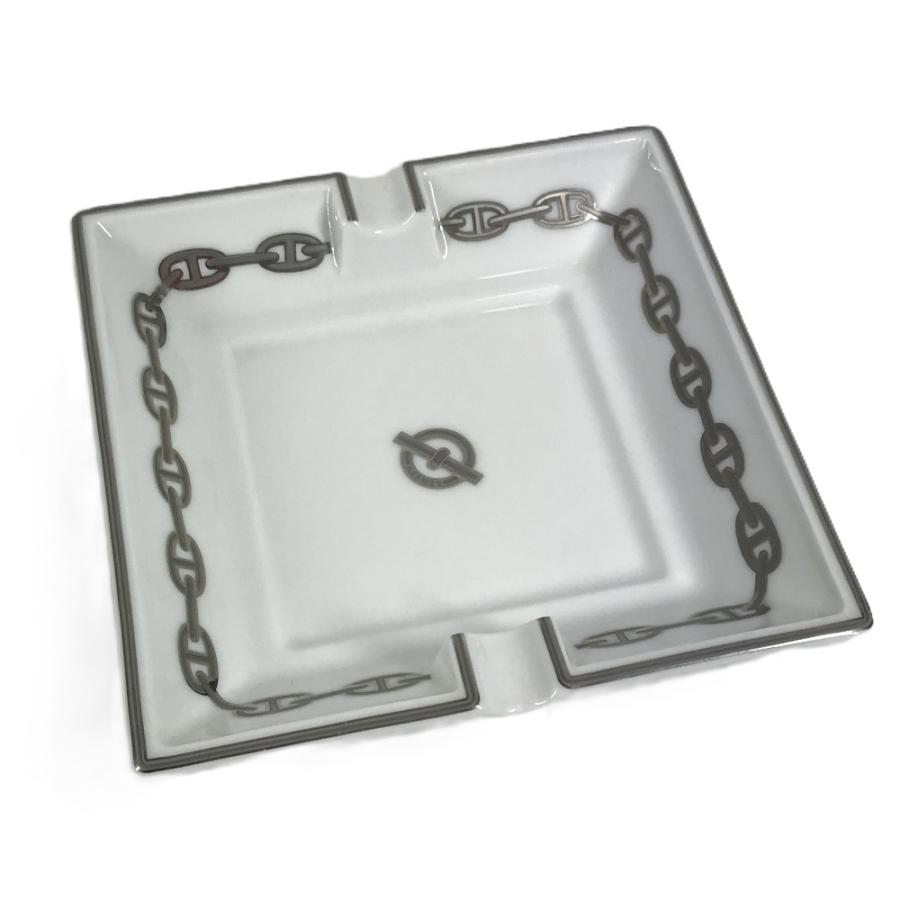 HERMES エルメス シェーヌダンクル ロゴ アッシュトレイ 皿 インテリア トレー 灰皿 ホワイト ユニセックス【中古】 | HERMES | 01