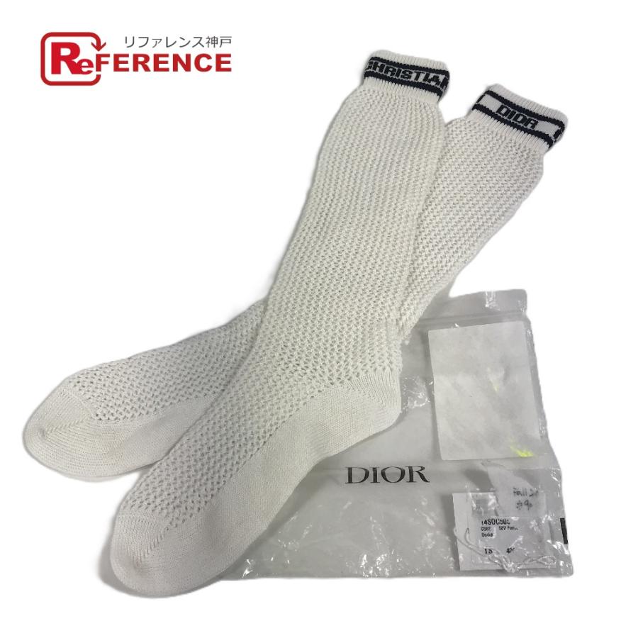未使用 Dior ディオール ロゴ ニーハイソックス ハイソックス アクセサリー バイカラー 靴下 ホワイト レディース【中古】 | 