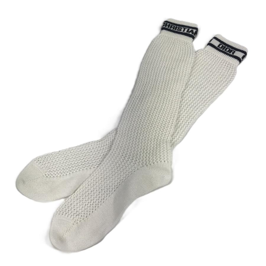 未使用 Dior ディオール ロゴ ニーハイソックス ハイソックス アクセサリー バイカラー 靴下 ホワイト レディース【中古】 |  | 01