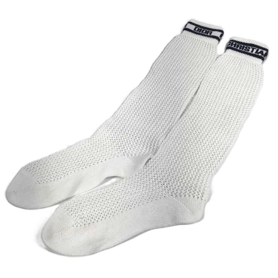 未使用 Dior ディオール ロゴ ニーハイソックス ハイソックス アクセサリー バイカラー 靴下 ホワイト レディース【中古】 |  | 02