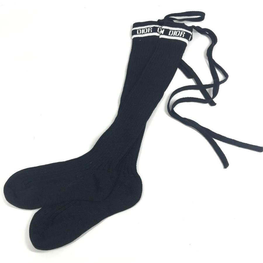 美品 LOUIS VUITTON ルイヴィトン ロゴ ニーハイソックス ハイソックス アクセサリー バイカラー リボン りぼん 靴下 ブラック【中古】 |  | 01
