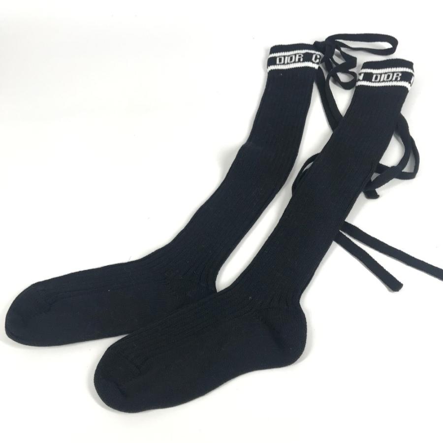 美品 LOUIS VUITTON ルイヴィトン ロゴ ニーハイソックス ハイソックス アクセサリー バイカラー リボン りぼん 靴下 ブラック【中古】 |  | 02