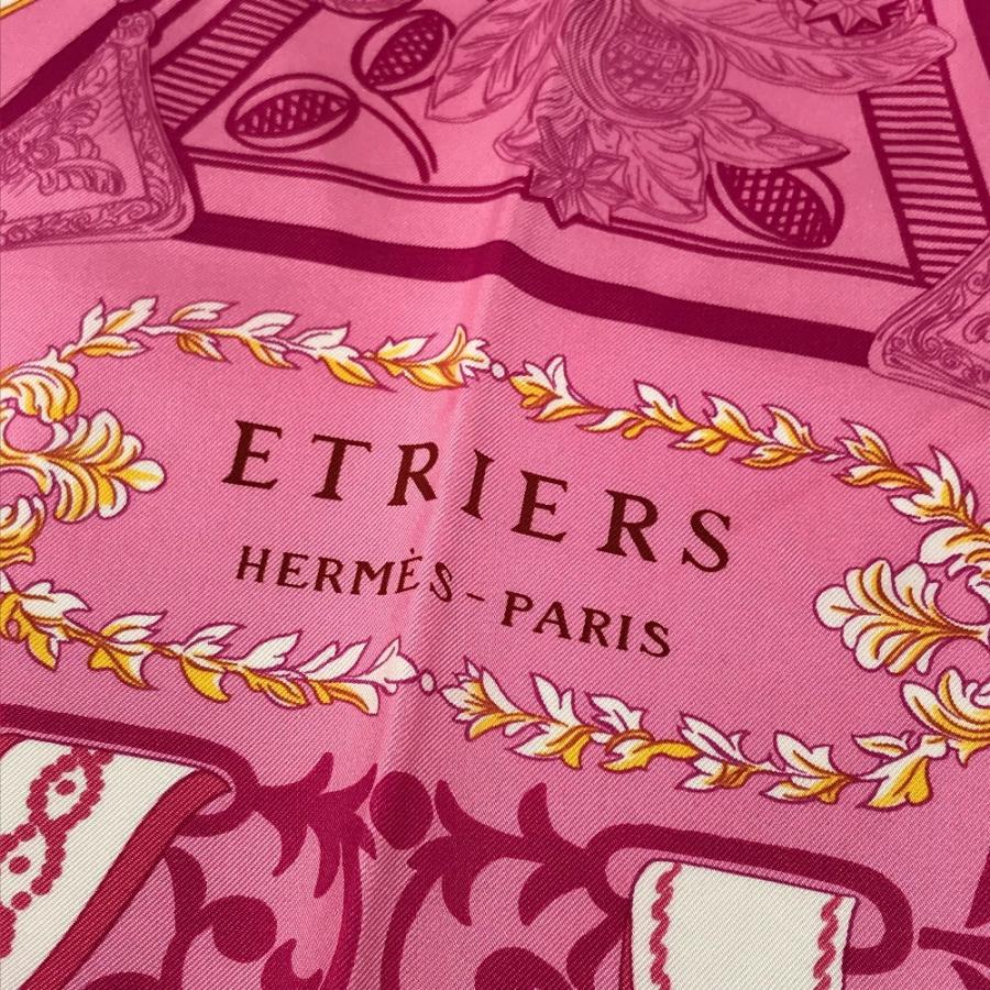 美品 HERMES エルメス ETRIERS 鐙  カレ90 カレ 90 スカーフ ピンク レディース【中古】 | HERMES | 02