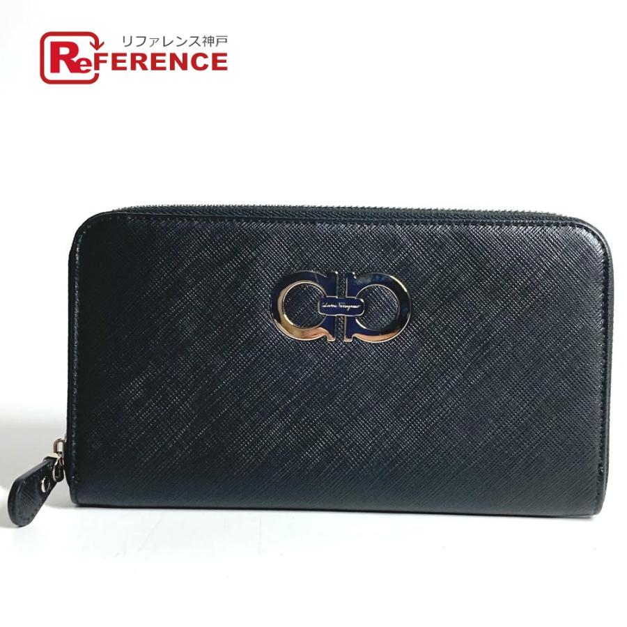 Salvatore Ferragamo サルヴァトーレフェラガモ ガンチーニ ロゴ ロングウォレット ラウンドファスナー  長財布 ブラック【中古】 | 