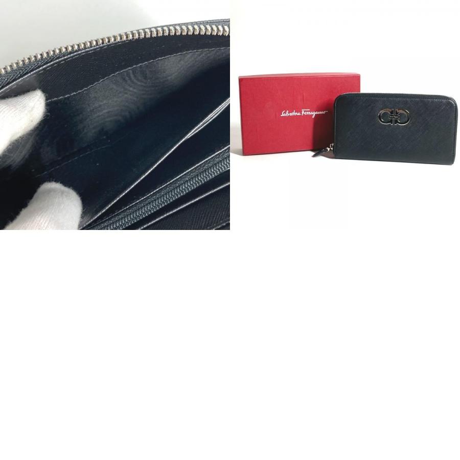 Salvatore Ferragamo サルヴァトーレフェラガモ ガンチーニ ロゴ ロングウォレット ラウンドファスナー  長財布 ブラック【中古】 |  | 09