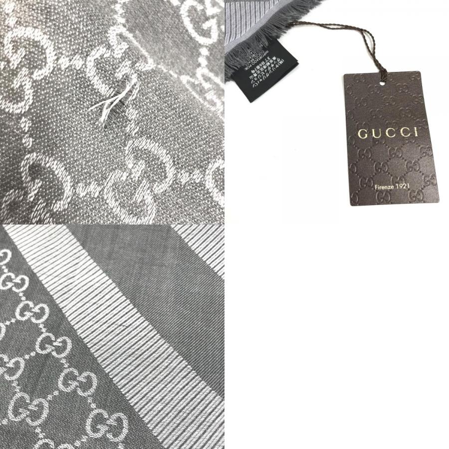 未使用 GUCCI グッチ 281942 GG ロゴ フリンジ ストール 防寒具 ショール マフラー グレー ユニセックス【中古】 | GUCCI | 09