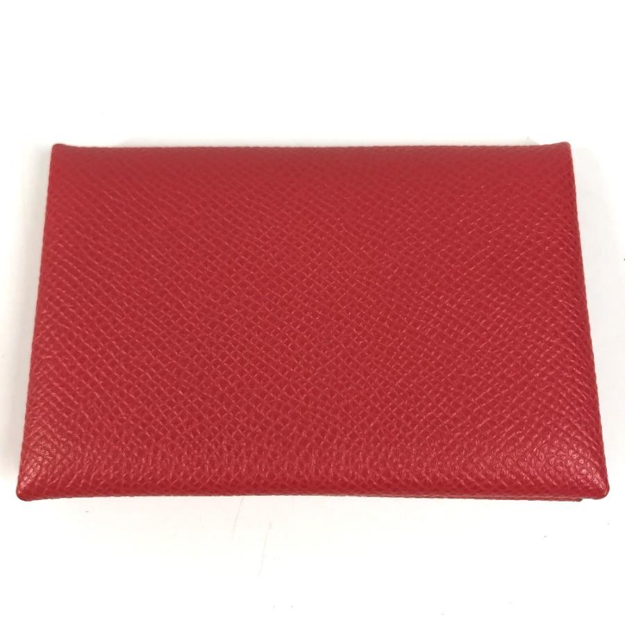 美品 HERMES エルメス カルヴィ 名刺入れ パスケース 2つ折り カードケース ルージュクー レッド ユニセックス【中古】 | HERMES | 01