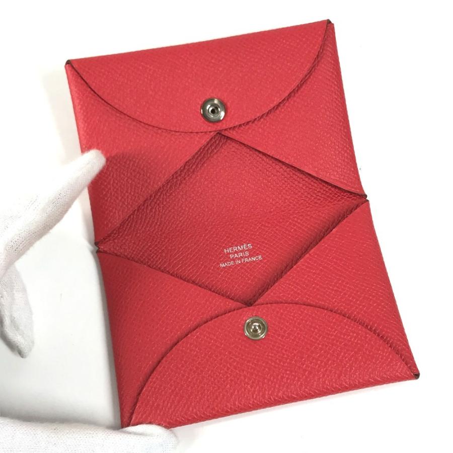 美品 HERMES エルメス カルヴィ 名刺入れ パスケース 2つ折り カードケース ルージュクー レッド ユニセックス【中古】 | HERMES | 07