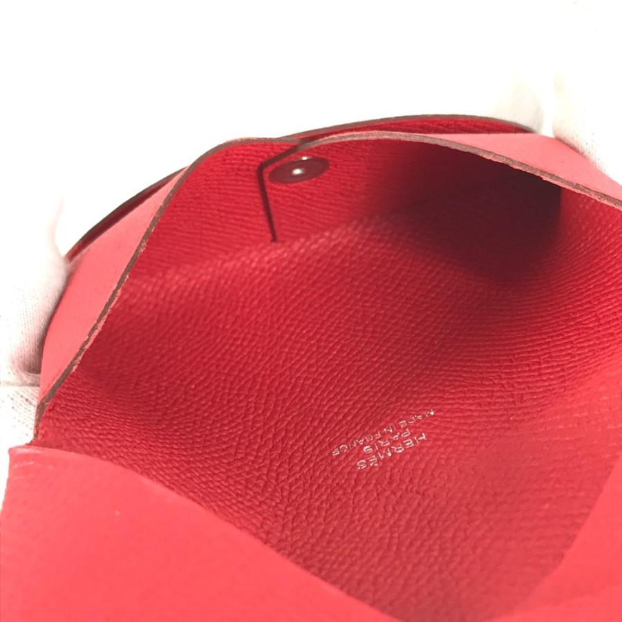 美品 HERMES エルメス カルヴィ 名刺入れ パスケース 2つ折り カードケース ルージュクー レッド ユニセックス【中古】 | HERMES | 08