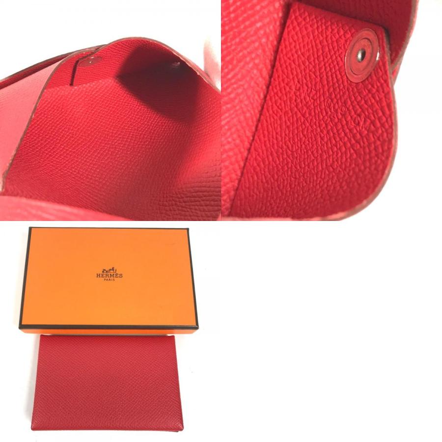 美品 HERMES エルメス カルヴィ 名刺入れ パスケース 2つ折り カードケース ルージュクー レッド ユニセックス【中古】 | HERMES | 09