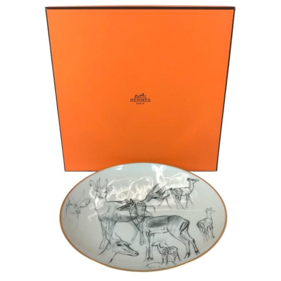 未使用 HERMES エルメス P038207P 赤道直下のスケッチ　21ｃｍ  プレート 食器 皿 鹿 21cm デザートプレート お皿 マルチカラー【中古】 | HERMES | 07