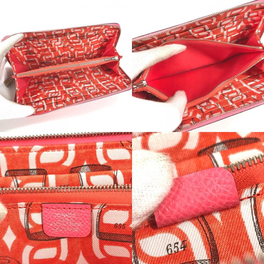 未使用 HERMES エルメス アザップロングシルクイン  ロングウォレット ラウンドファスナー 長財布 ローズアザレ ピンク【中古】 | HERMES | 08