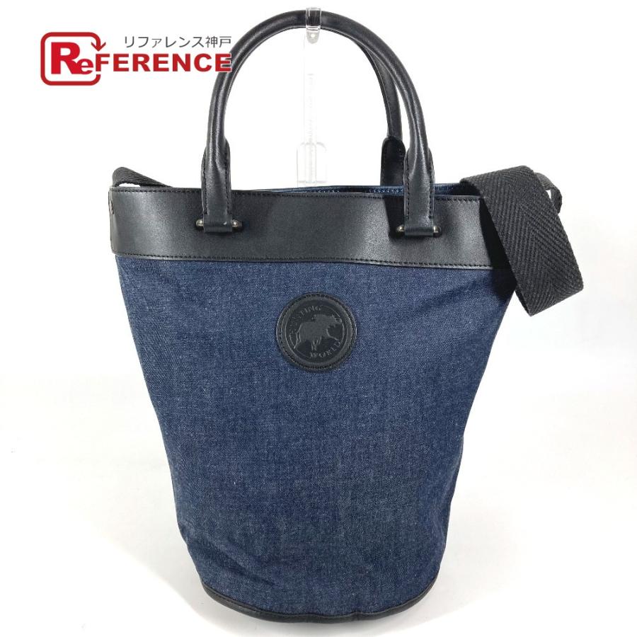 HUNTING WORLD ハンティングワールド ロゴ バケツ型 ばけつ型  2WAYバッグ ハンドバッグ トートバック ショルダーバッグ ブルー【中古】 | 