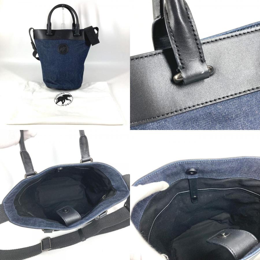 HUNTING WORLD ハンティングワールド ロゴ バケツ型 ばけつ型  2WAYバッグ ハンドバッグ トートバック ショルダーバッグ ブルー【中古】 |  | 08