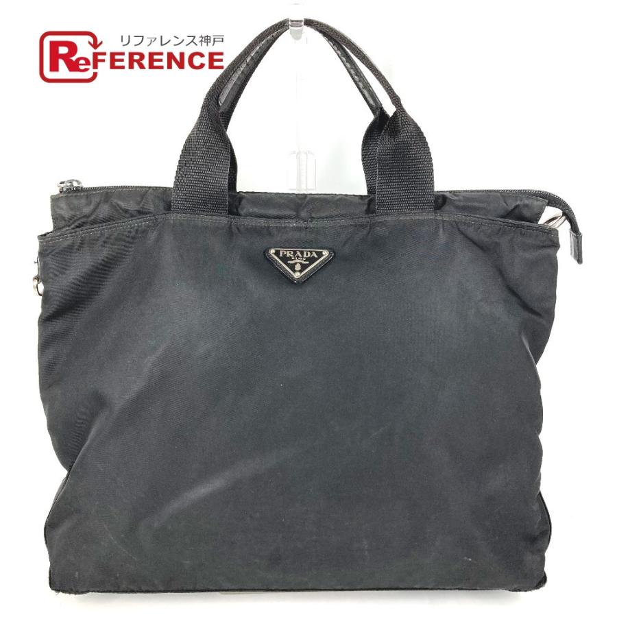 PRADA プラダ トライアングルロゴ 三角ロゴ プレート トートバッグ カバン ハンドバッグ ブラック ユニセックス【中古】 | PRADA