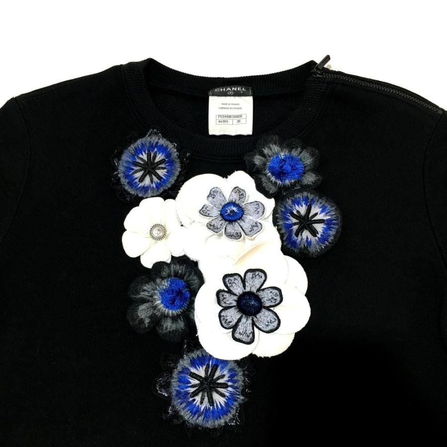 CHANEL シャネル P52492 15B カメリア装飾 トレーナー 肩ファスナー スウェット ウール レディース ブルー | CHANEL | 02