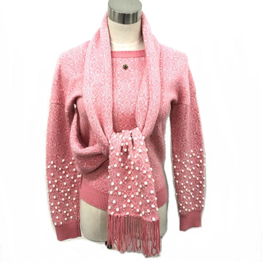 CHANEL シャネル P44109K04570 ラメ系 マフラー付き 丸首セーター 長袖  