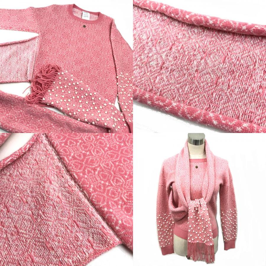 CHANEL シャネル P44109K04570 ラメ系 マフラー付き 丸首セーター 長袖  