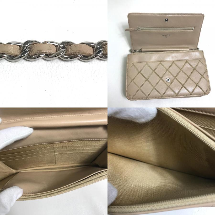CHANEL シャネル マトラッセデザイン チェーンウォレット ショルダーバッグ CC ココマーク 長財布 ラムスキン ベージュ レディース【中古】 | CHANEL | 08