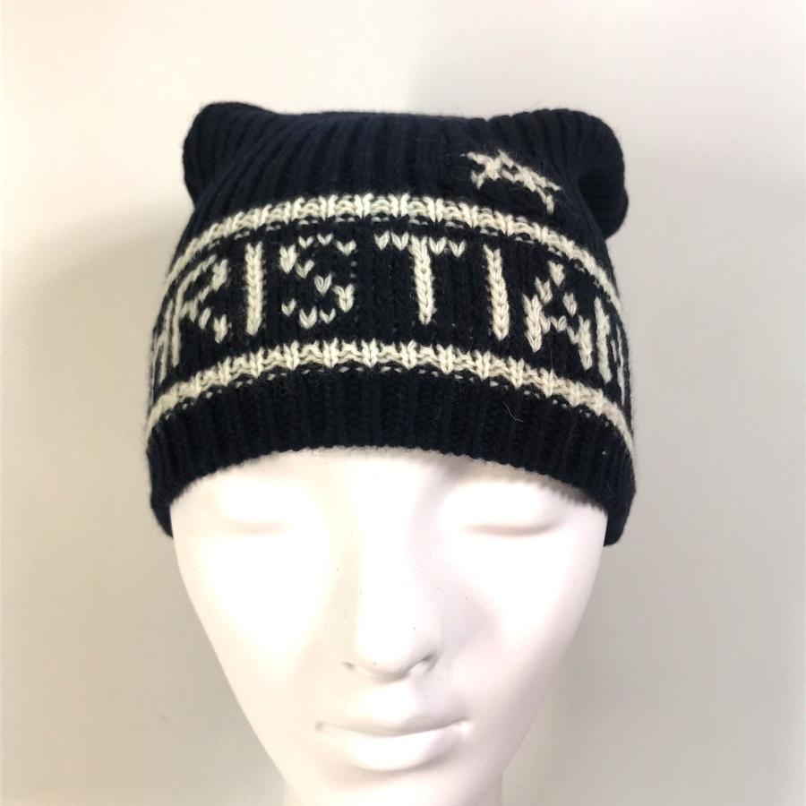 美品 Christian Dior クリスチャンディオール 31NOE714IXGH ロゴ 帽子 ニット帽 ネイビー レディース【中古】 |  | 01
