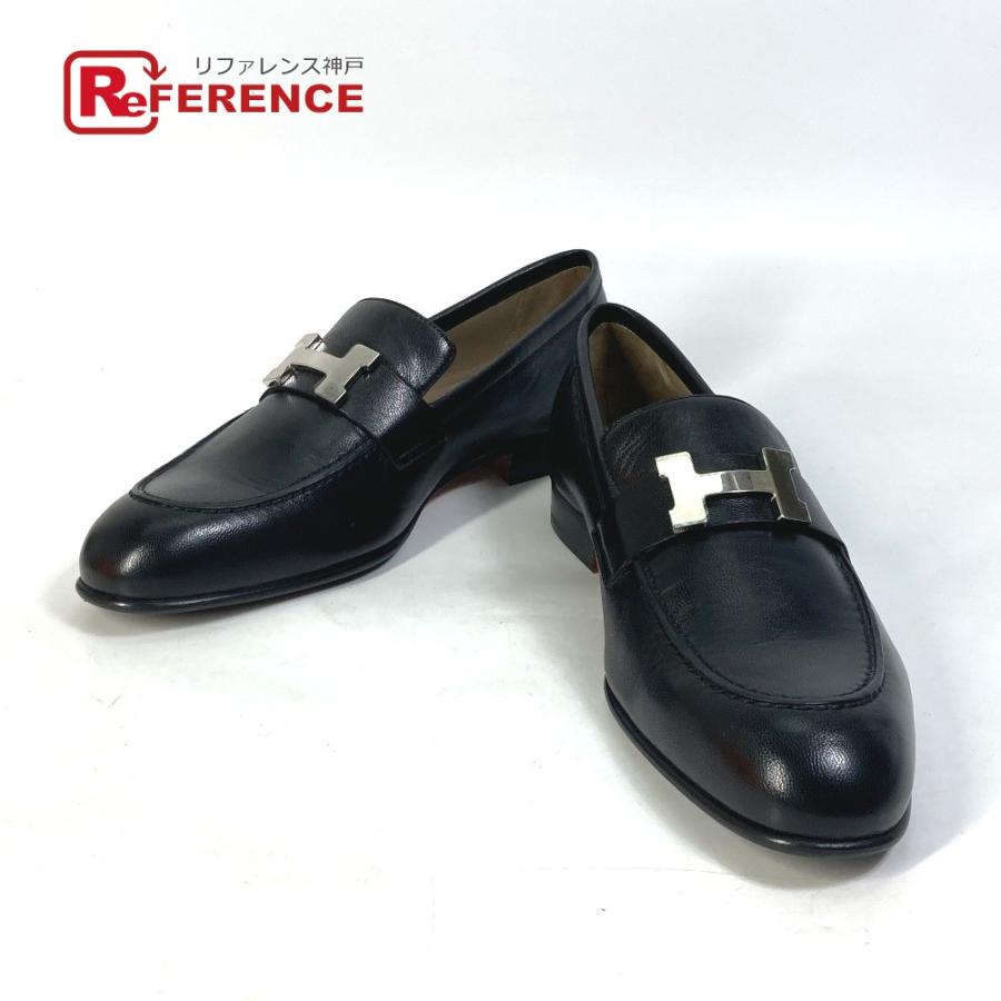 新品同様 HERMES エルメス モカシン パリ ビジネスシューズ 靴 Hロゴ ローファー ブラック レディース【中古】 | HERMES