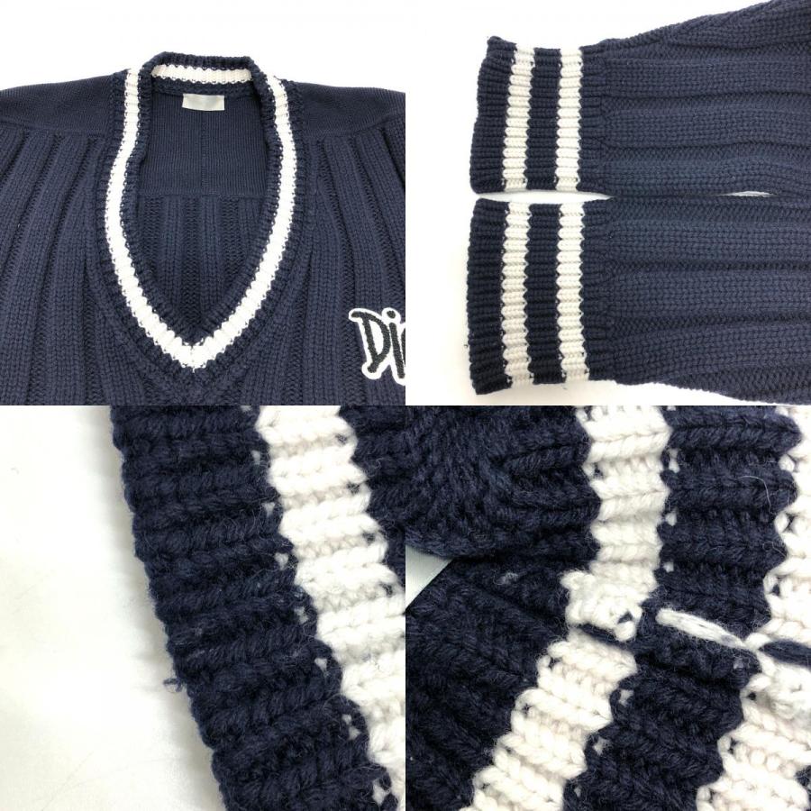 Dior ディオール 033M630AT171 ショーンステューシー 長袖 ニット ロゴ セーター ネイビー×ホワイト. メンズ【中古】 |  | 08